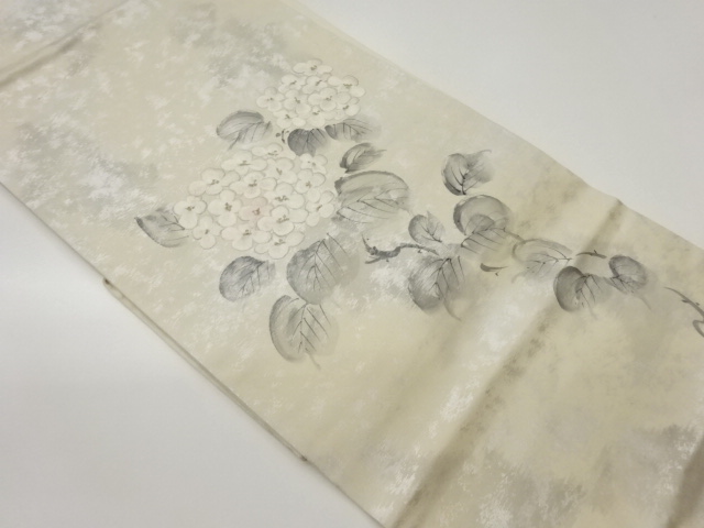 作家物　引箔手描き花葉模様刺繍名古屋帯